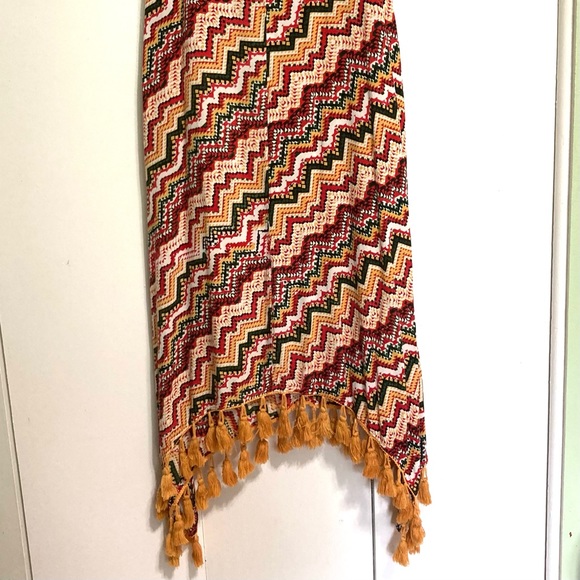 Tribal African Fringe Tassel Sun Maxi Coverup Dress Red Green Yellow Gold Medium - Picture 7 of 15